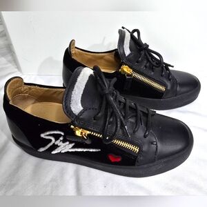 Giuseppe Zanotti Velvet Leather Black Gail Signature Low Trainer Sneaker Sz 38.5